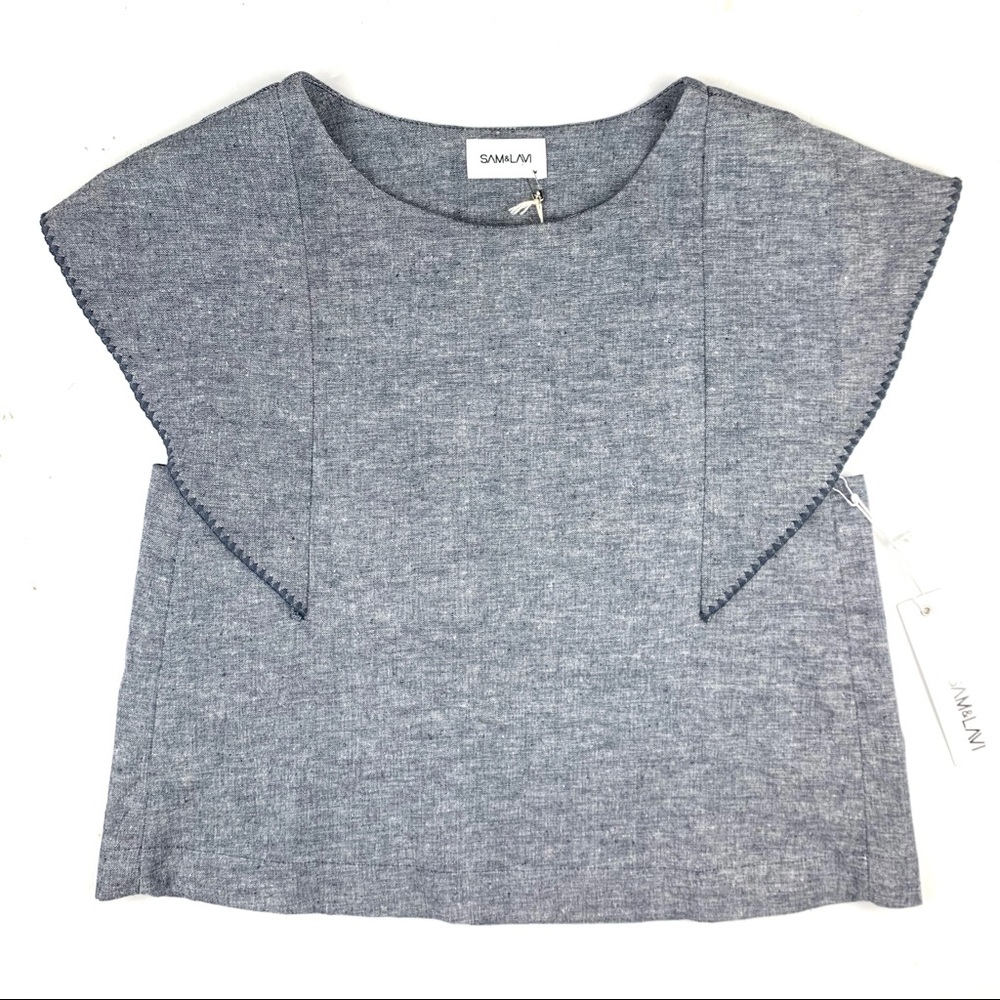 BNWT SAM&LAVI Cotton Linen Flutter Sleeve Top